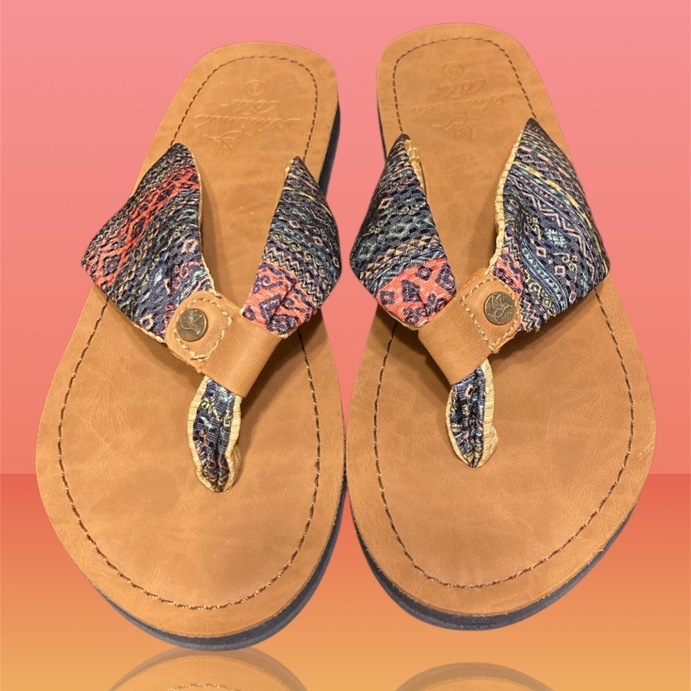 Amanda Blu Multi Colored Cloth Boho Thong Sandals Size 9 EUC